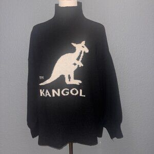 KANGOL X H&M GRAPHIC BLACK & CREAM TURTLENECK SWEATER - BLOGGER FAVORITE - SMALL